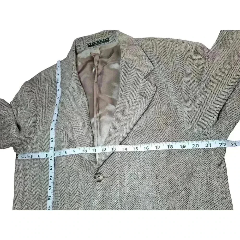 Hugo Boss Blazer Men's 40R Gray Brown Chevron Wool Sports Coat Jacket Made USA